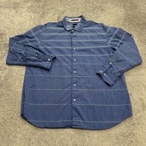 Tommy Bahama Cotton Textured Button Down Shirt Mens XL Blue Striped Long Sleeve